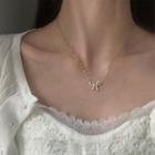 925 Sterling Silver Pearl Bow Pendant Necklace White Bow - Gold - One Size