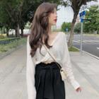 Long-sleeve Crop T-shirt / High-waist Wide-leg Pants