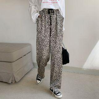 Leopard Print Straight Leg Pants Black Leopard - Almond - One Size