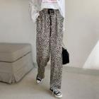 Leopard Print Straight Leg Pants Black Leopard - Almond - One Size