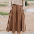 Plain Midi A-line Skirt Coffee - One Size