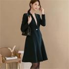 Deep V-neck Button-trim Coatdress