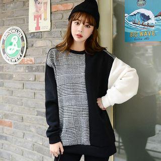 Glen-plaid Panel Two-tone Sweatshirt