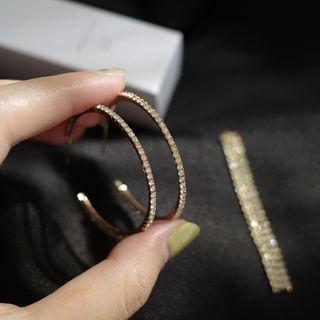 Non-matching Alloy Rhinestone Open Hoop Earring 1 Pair - S925 Silver - Gold - One Size