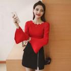 Set: Bell Sleeve Knit Pullover + Zip A-line Skirt