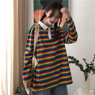 Long-sleeve Rainbow Stripe Polo Shirt