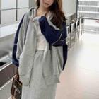Hooded Zip Jacket / Back-slit Midi Pencil Skirt