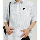 Short-sleeve Stripe Heart Printed Shirt