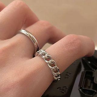 Set Of 2 : Chained Alloy Ring + Polished Alloy Ring
