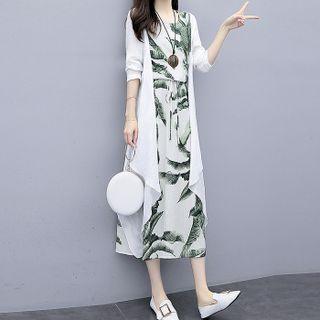 Sleeveless Print Midi Dress / Light Open Jacket