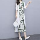 Sleeveless Print Midi Dress / Light Open Jacket