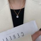 Square Rhinestone Pendant Stainless Steel Necklace Gold - One Size