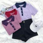 Short-sleeve Color-block Collar Top