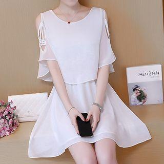 Elbow-sleeve Cutout A-line Chiffon Dress
