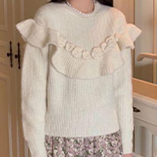 Long-sleeve Ruffle Knit Sweater