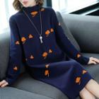 Leaf Long-sleeve Knit Midi Dress