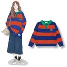 Color Block Polo Sweater Purplish Blue - One Size