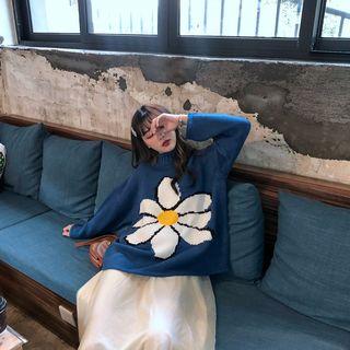Flower Print Mock Neck Sweater