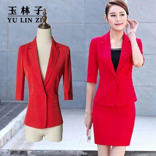 Set: Elbow-sleeve Blazer + Camisole Top + Skirt