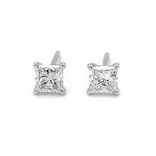 18k White Gold Princess Square Earrings With Diamonds Earrings One Size