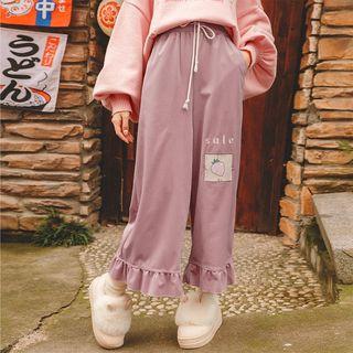 Strawberry Patch Ruffle-hem Wide-leg Pants