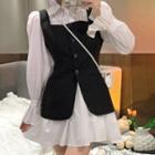 Puff-sleeve Mini Shirtdress / Single-breasted Vest