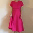 Round-neck Short-sleeve Plain Dress Rose Pink - One Size