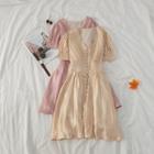 V-neck Short-sleeve Button-front Dress