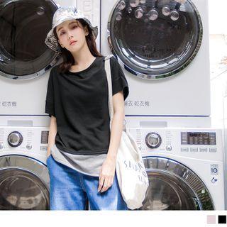 Panel Hem Short-sleeve Round Neck Top