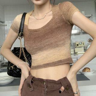 Short-sleeve Gradient Crop Knit Top