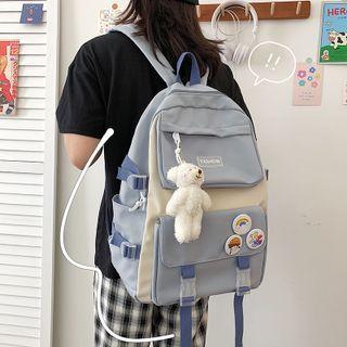 Buckled Nylon Color Block Backpack