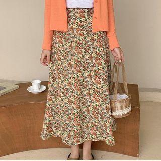Floral Print Midi A-line Chiffon Skirt As Shown In Figure - One Size