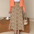 Floral Print Midi A-line Chiffon Skirt As Shown In Figure - One Size