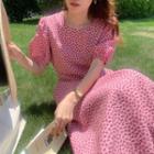 Short-sleeve Crew Neck Floral Loose Fit Dress