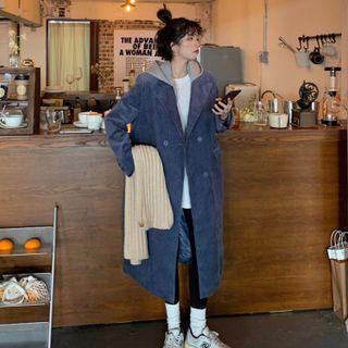 Mock Two-piece Thick Padded Corduroy Trench Coat Blue - One Size