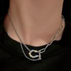 Rhinestone Alloy Choker Necklace - Silver - One Size