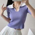 Short-sleeve Contrast Collar Knit Polo Shirt