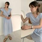 Cap-sleeve Gingham Long Dress