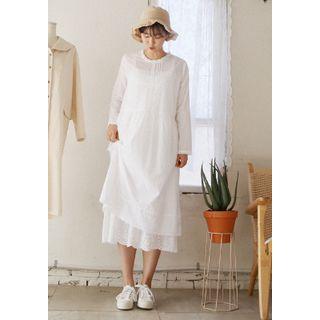 Pintuck Lace-trim Boxy Midi Dress