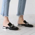 Chain Detail Low Heel Loafer Mules