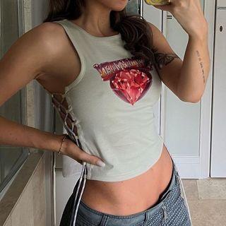 Printed Lace-up Crop Tank Top
