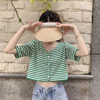 Button-down Striped Crop Top