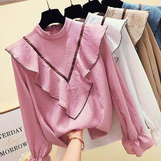Frill Trim Pinstriped Blouse