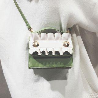Faux Leather Ruffle Accent Mini Satchel