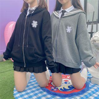 Bear Embroidered Zip Jacket