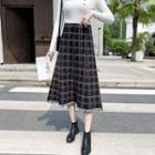 Fringed Check A-line Skirt Black - One Size