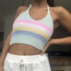 Halter Neck Rainbow Stripes Crop Top