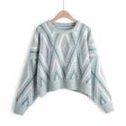 Patterned Cropped Sweater Light Blue - One Size