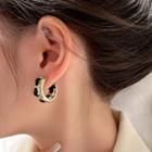 Velvet Alloy Open Hoop Earring 1 Pair - Silver Needle - Gold & Black - One Size