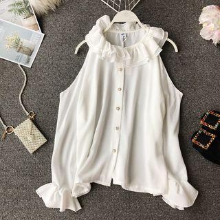 Cold-shoulder Frill Trim Chiffon Blouse